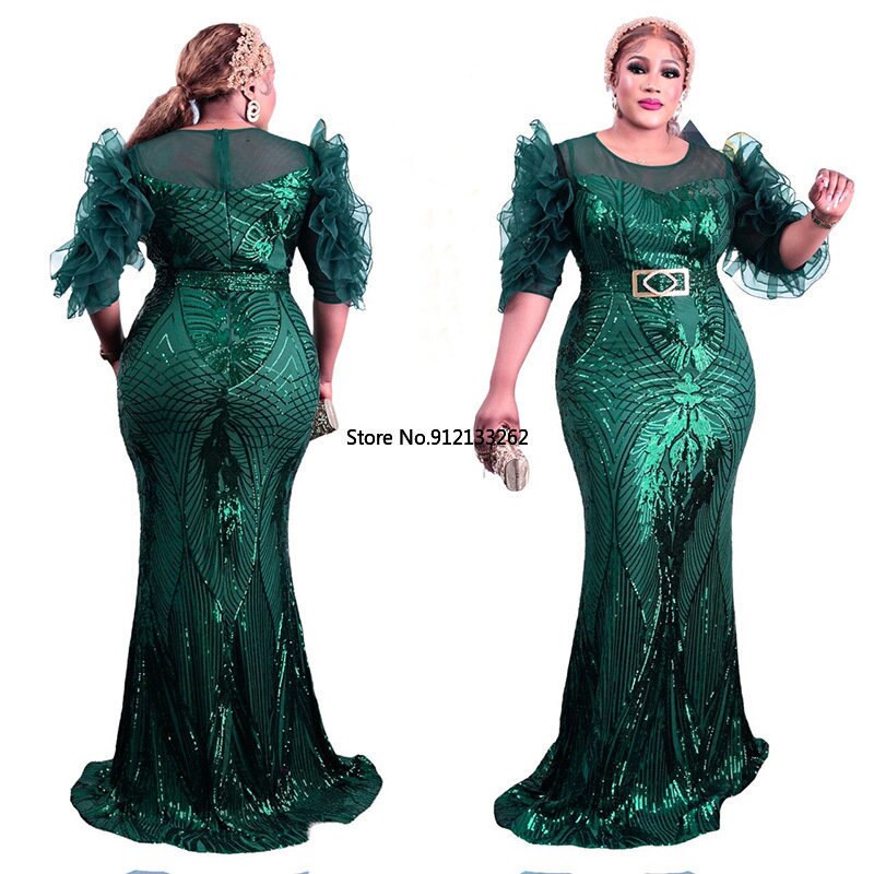 Plus Size Evening Dresses Women African Wedding Party Long Luxury Sequin Gown Bodycon Mermaid Maxi Dress-FrenzyAfricanFashion.com