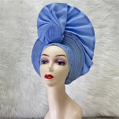 Image of Nigerian gel headgear, with stone bead, already made auto, turban, afro aso ebi gel aso oke, wide brim headgear 7L031502-FrenzyAfricanFashion.com