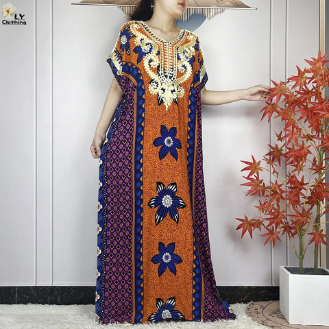 Image of Women Floral Dress African Dashiki Kaftan Short Sleeve Women Casual Hijab Dress-FrenzyAfricanFashion.com