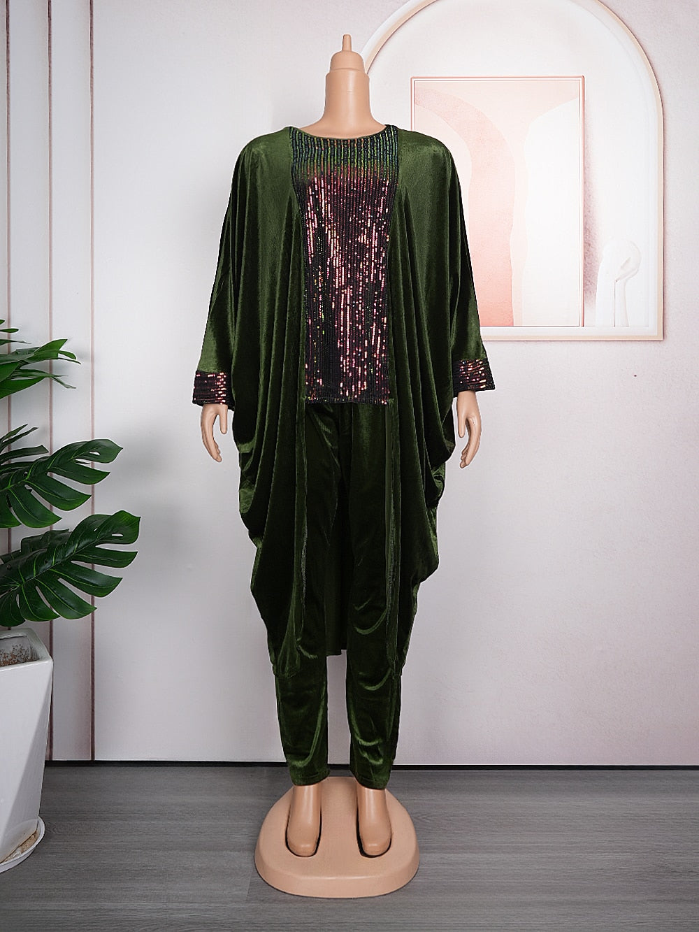 Sequin Dress Women Outfits Autumn Velvet Tops Pants Trousers Suits-FrenzyAfricanFashion.com