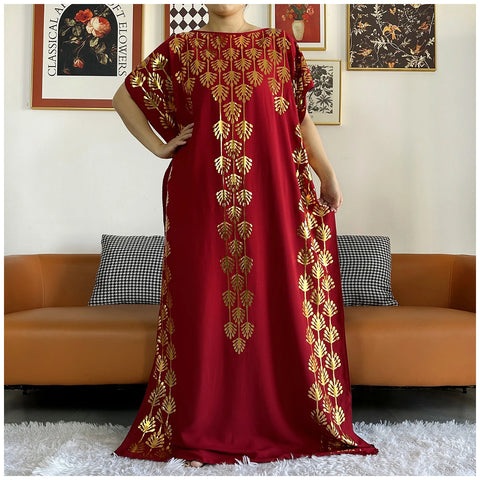 Image of Women Dubai Stretch Print Loose Fit Elegant Dresses Caftan Moroccan Robe With Headscarf-FrenzyAfricanFashion.com