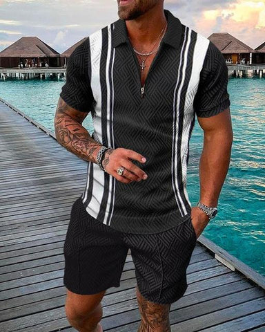 Image of Summer Mens Polo Shirts with Short Sleeve 3D Trend Luxury Golf T Shirt Black Faashion Blouse Short Pants Tracksuit 2 Pieces Sets-FrenzyAfricanFashion.com