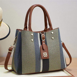 Business Women's New Handheld Crossbody Shoulder Tote Bag Striped Fashion Large Capacity Contrast Color Portable Satchel Handbag-FrenzyAfricanFashion.com