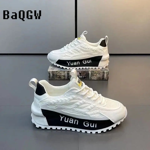 Image of Chunky Sneakers Men Running Shoes Casual Breathable Leather Mesh-FrenzyAfricanFashion.com