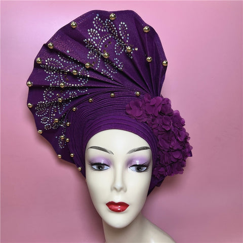 Image of sego gele headtie turbans for women hats for women auto gele headtie already made 2022 aso oke fashion bonnets head wraps-FrenzyAfricanFashion.com