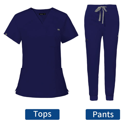 Image of Hospital Doctor Nursing Uniform Women Wholesale Casual Short Sleeved V-neck Jogger Suits Nurse Pharmacy Working Medical Uniforms-FrenzyAfricanFashion.com