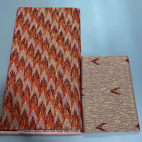 Image of Pink Kente Fabric Wax Print 2+4 Yards African Golden Cotton Newest Style Ankara-FrenzyAfricanFashion.com