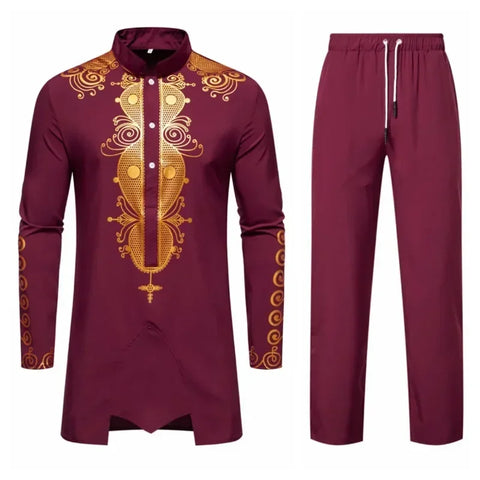 Image of Men's Long Sleeve Shirt Sets Medium Long Clothes-FrenzyAfricanFashion.com