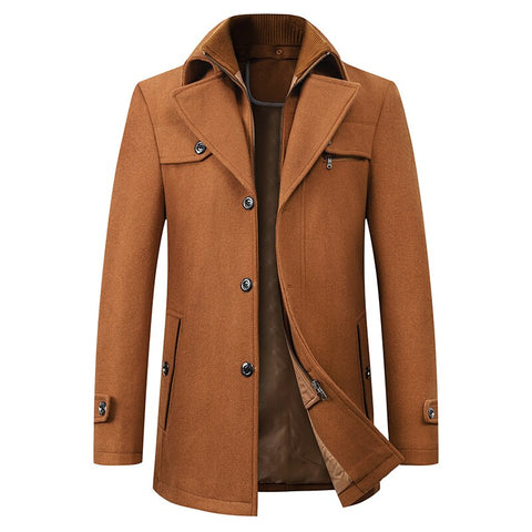 Image of Man Classic Fashion Trench Coat Jackets MaleLong Trench Slim Fit Overcoat Blends Fashion Wool Warm Outerwear Windbreaker-FrenzyAfricanFashion.com