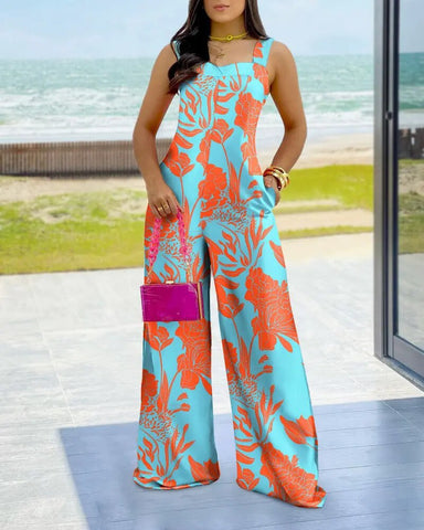 Image of Sexy Jumpsuits 2023 Summer Fashion Print Hollow Temperament Casual Female Wide Leg Jumpsuit S-XXXL-FrenzyAfricanFashion.com