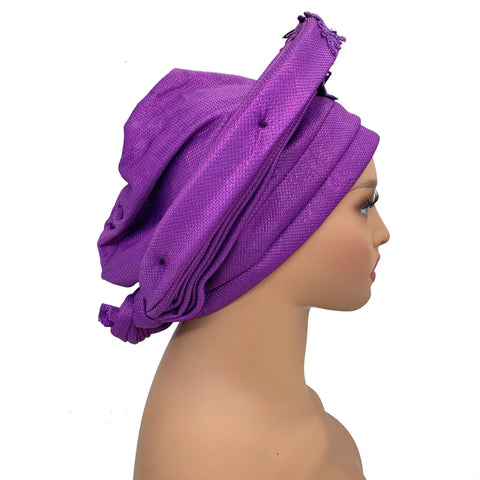 Image of Embroidery Flower African Autogele Headtie Women's Fashion Turban Cap Wedding Gele Party Headpiece Nigeria Female Head Wraps-FrenzyAfricanFashion.com