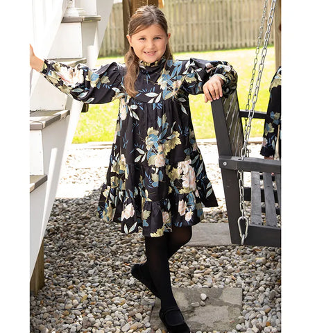 Image of Autumn Girls Blue Floral Dress-FrenzyAfricanFashion.com