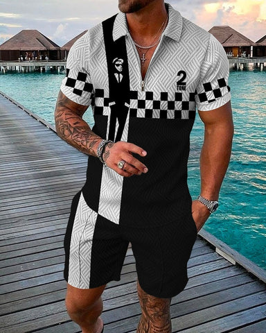 Image of Summer Mens Polo Shirts with Short Sleeve 3D Trend Luxury Golf T Shirt Black Faashion Blouse Short Pants Tracksuit 2 Pieces Sets-FrenzyAfricanFashion.com