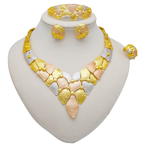 Image of Dubai Jewelry Sets Gold Color Necklace &amp; Earring Set For Women African France Wedding Party Jewelery Ethiopia Bridal Gifts-FrenzyAfricanFashion.com