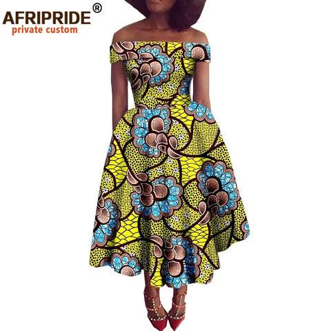 Image of Women Print Off Shoulder Traditional African Clothing Strapless Dress Ankara-FrenzyAfricanFashion.com