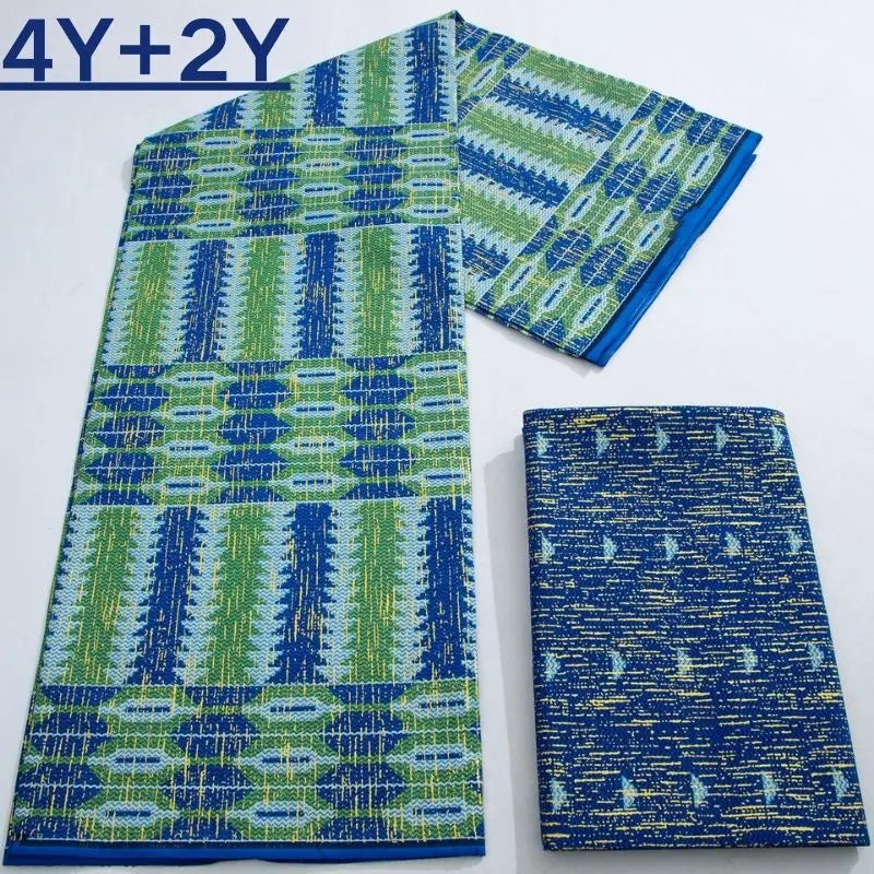 Green Kente Fabric Real Ankara Wax Lace Cotton 6 Yards for Women Party Dress-FrenzyAfricanFashion.com