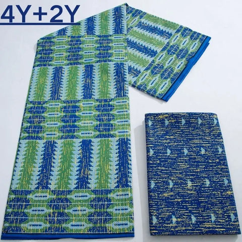 Image of Green Kente Fabric Real Ankara Wax Lace Cotton 6 Yards for Women Party Dress-FrenzyAfricanFashion.com