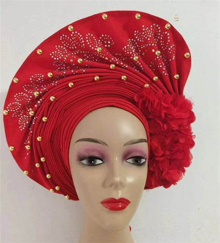 Image of sego gele headtie turbans for women hats for women auto gele headtie already made 2022 aso oke fashion bonnets head wraps-FrenzyAfricanFashion.com