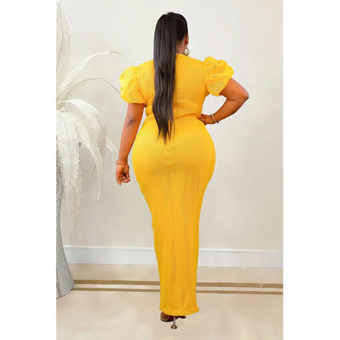 Image of 2023 Women Luxury Diamonds Hot Drill Wrap V-neck Puff Short Sleeve Bodycon Midi Maxi Dress Sexy Night Club Birthday Vestidos-FrenzyAfricanFashion.com