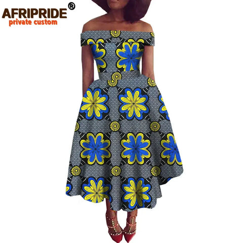 Image of Women Print Off Shoulder Traditional African Clothing Strapless Dress Ankara-FrenzyAfricanFashion.com