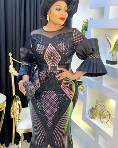 Image of Plus Size Evening Dresses Women 2024 New Dashiki African Sequin Party Long Dress Ankara Robe Elegant Turkey Gown African Clothes-FrenzyAfricanFashion.com