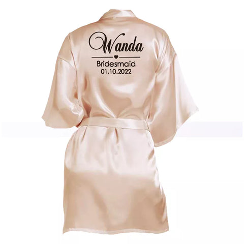 Image of Customized Name Date Wedding Bathrobe Faux Silk Bridal Robe Bride Bridesmaid Wedding Robes Woman Bachelorette Hen Party-FrenzyAfricanFashion.com