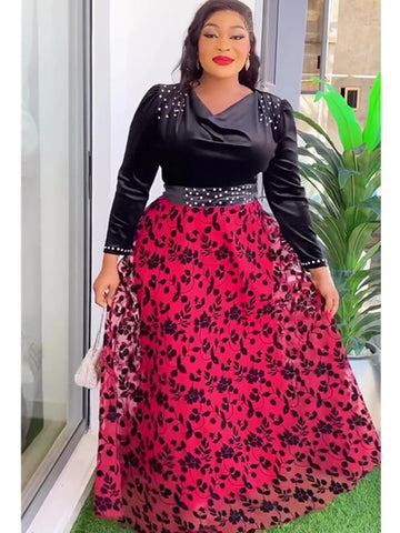 Image of Elegant African Clothes for Women Dashiki Ankara Velvet Outfits Evening Gown Plus Size Lady Wedding Party Long Dresses 2024 New-FrenzyAfricanFashion.com