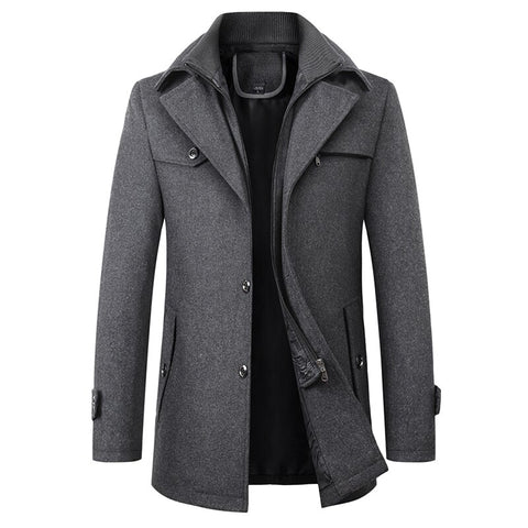 Image of Man Classic Fashion Trench Coat Jackets MaleLong Trench Slim Fit Overcoat Blends Fashion Wool Warm Outerwear Windbreaker-FrenzyAfricanFashion.com