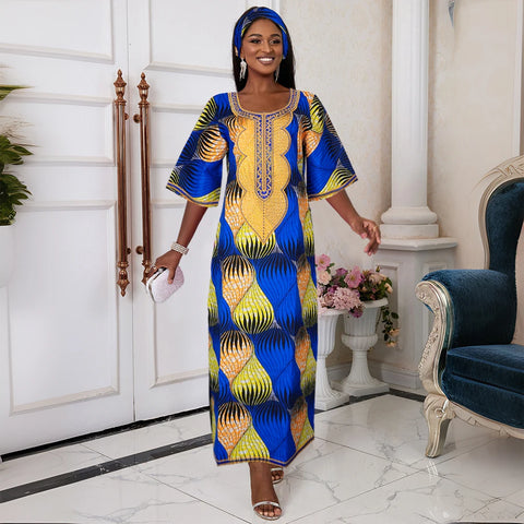 Image of H&D New African Dresses For Women Embroidery Bazin Floral Boho Dresses Ankara Rich Long Robes Nigeria Party Wedding Ramadan 2024-FrenzyAfricanFashion.com