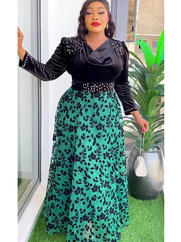 Image of Elegant African Clothes for Women Dashiki Ankara Velvet Outfits Evening Gown Plus Size Lady Wedding Party Long Dresses 2024 New-FrenzyAfricanFashion.com