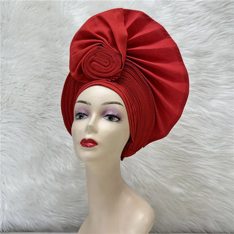 Image of Nigerian gel headgear, with stone bead, already made auto, turban, afro aso ebi gel aso oke, wide brim headgear 7L031502-FrenzyAfricanFashion.com