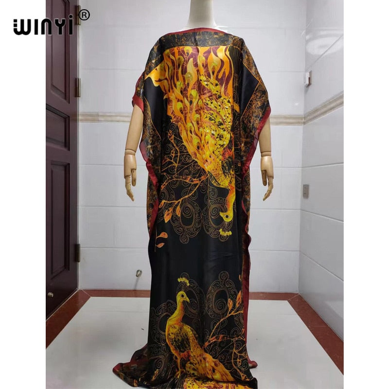 Fancy Abaya Dress Women Print Bohemia Hijab Loose Muslim dress-FrenzyAfricanFashion.com