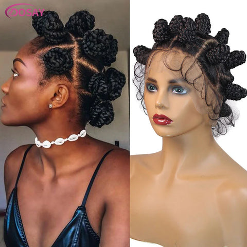 Image of Cornrow Bantu Knots Braided Wigs Full Lace Women African Twist Buns Knotless Braids-FrenzyAfricanFashion.com