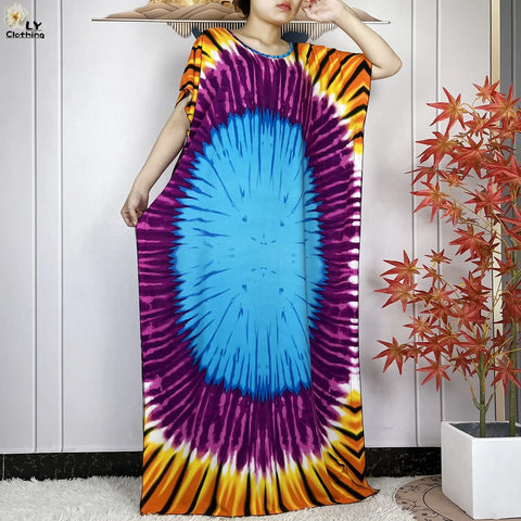 Image of Women Short Sleeve Cotton Loose Femme Robe Dresses With Big Scarf-FrenzyAfricanFashion.com