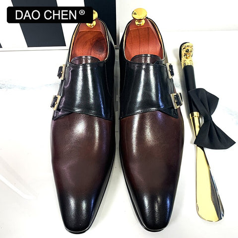 Image of DAOCHEN MEN&#39;S LOAFERS DOUBLE MONK STRAP SHOES GENUINE LEATHER LUXURY MAN DRESS SHOES MIX COLORS OFFICE WEDDING MEN CASUAL SHOES-FrenzyAfricanFashion.com