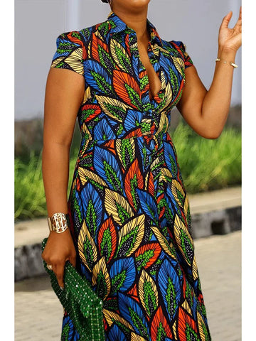 Image of Plus Size Women'S Printed Shirt Dress Women'S Casual Midi Holiday Spring/Summer Dress Women'S Loose Beach Skirt Shirt Maxi Dress-FrenzyAfricanFashion.com