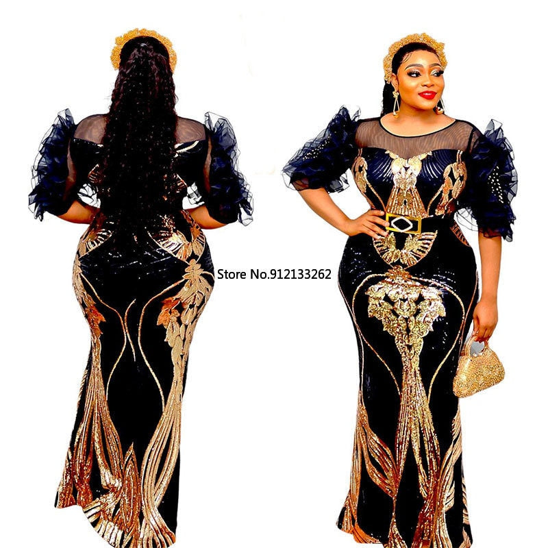 Plus Size Evening Dresses Women African Wedding Party Long Luxury Sequin Gown Bodycon Mermaid Maxi Dress-FrenzyAfricanFashion.com