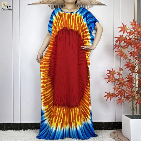 Image of Women Short Sleeve Cotton Loose Femme Robe Dresses With Big Scarf-FrenzyAfricanFashion.com