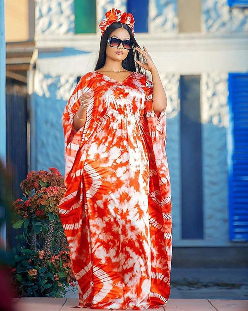 Women Summer Half Sleeve V-neck Polyester Long Dress-FrenzyAfricanFashion.com