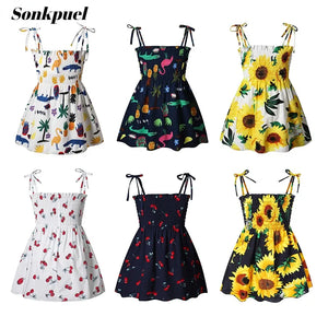 Girls Sleeveless Flower Sundress Summer Beach Strap Princess Dress Cotton Children Clothes girls Casual Dresses-FrenzyAfricanFashion.com