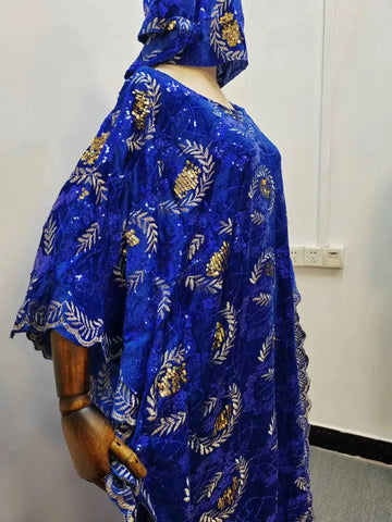 Image of New Fashion Africa Clothing For Woman Dashiki Velvet Fabric Sequin Lace Loose Long Dresses High Quality Free Size Whit Scarf-FrenzyAfricanFashion.com