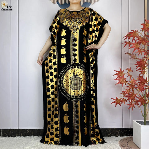 Image of Abaya Dress Short Sleeve Cotton Loose Robe With Big Scarf Maxi-FrenzyAfricanFashion.com