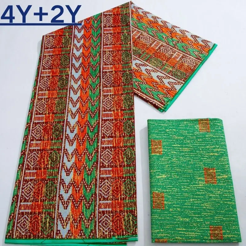 Green Kente Fabric Real Ankara Wax Lace Cotton 6 Yards for Women Party Dress-FrenzyAfricanFashion.com