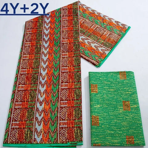 Image of Green Kente Fabric Real Ankara Wax Lace Cotton 6 Yards for Women Party Dress-FrenzyAfricanFashion.com