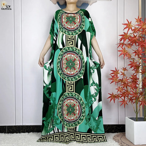 Image of Women Short Sleeve Cotton Loose Femme Robe Dresses With Big Scarf-FrenzyAfricanFashion.com