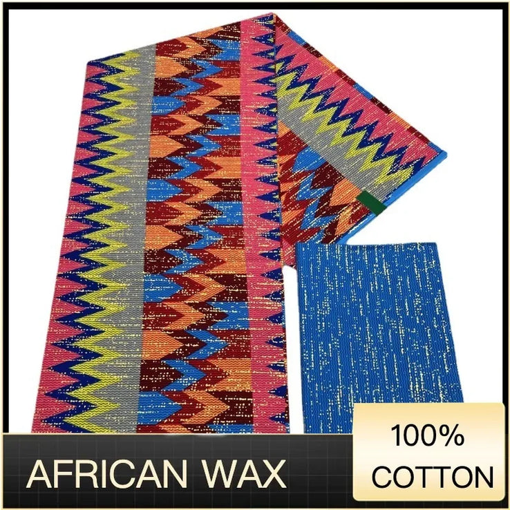 Ankara African Fabric kente gold Real Wax Dress Craft DIY Cotton 4+2yards-FrenzyAfricanFashion.com