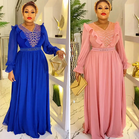 Image of African Plus Size Wedding Party Dresses Women Long Sleeve Dress Dashiki Ankara Evening Gowns Turkey Muslim Maxi Africa Clothing-FrenzyAfricanFashion.com