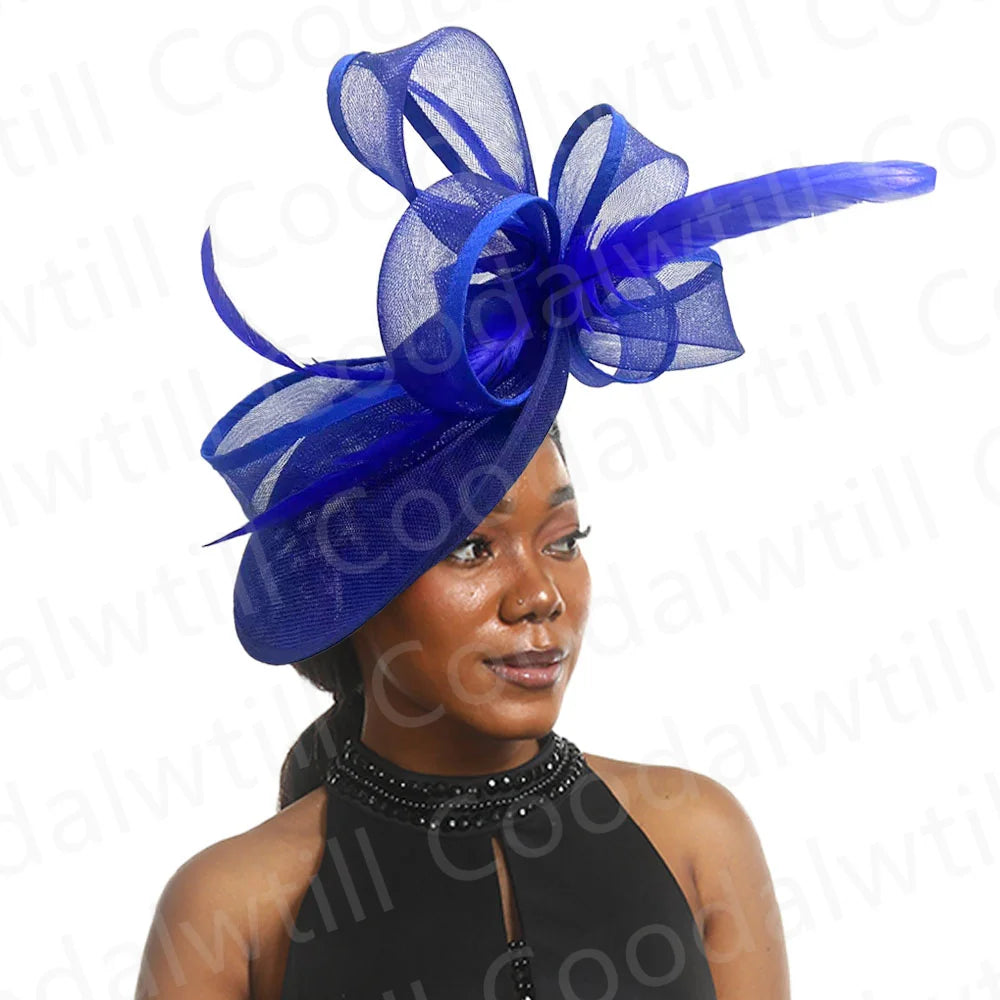 Wedding Church Fascinator Hat Headpiece Women Formal Event Tea Millinery Cap Feather Kentucky Derby Race Millinery-FrenzyAfricanFashion.com