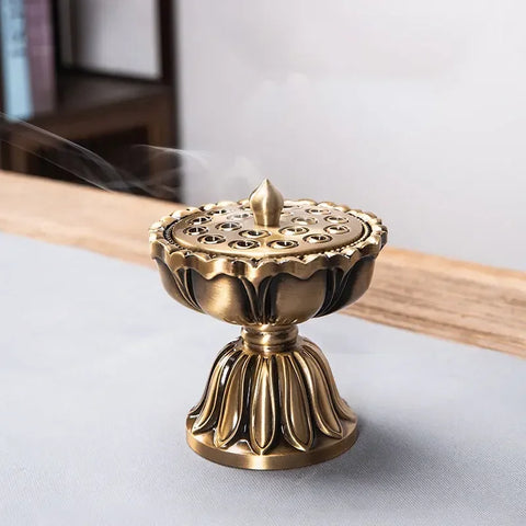 Image of Lotus Copper Incense Burner Pure Copper Antique Old Treasure Lamp Sandalwood Burner-FrenzyAfricanFashion.com