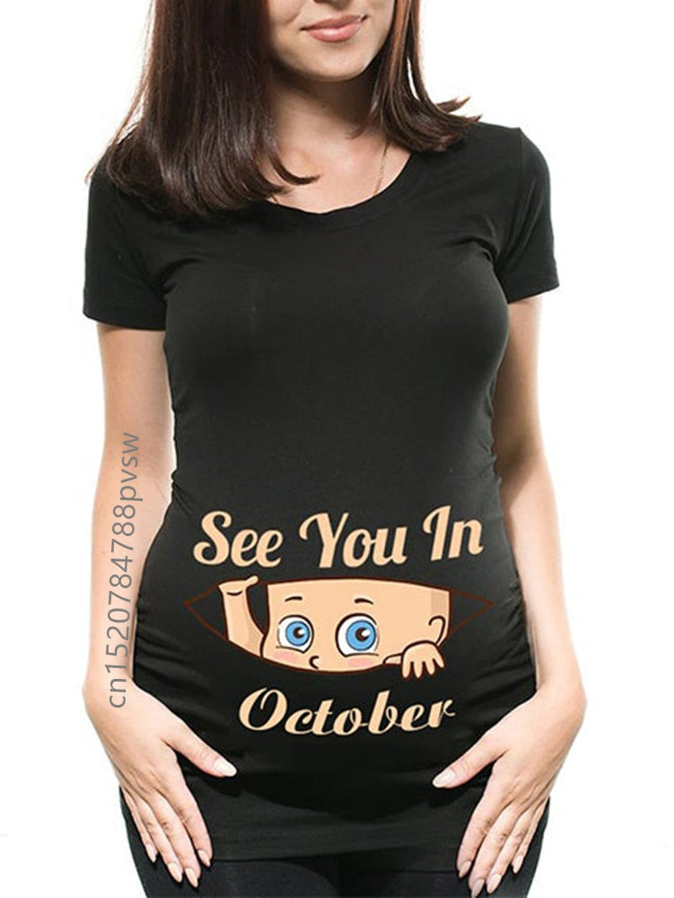 Maternity Due In October Funny T shirts Pregnant Shirts Announce